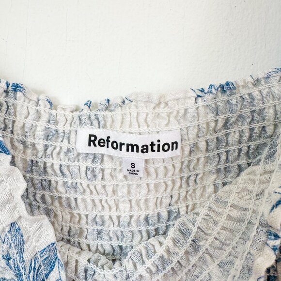 Reformation | 100% Linen‎ Gitane Midi Dress in Corsica Floral Blue Small - Picture 10 of 11